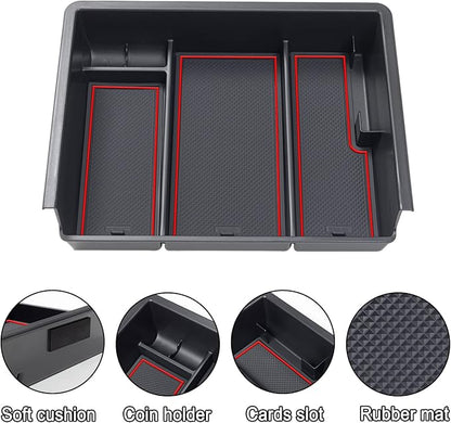 JKCOVER Center Console Organizer Compatible with Chevy Silverado/GMC Sierra 2014 2015 2016 2017 2018 1500/2500/3500HD Accessories Console Compartment Storage Tray -Bucket Seats ONLY (Red Trim)
