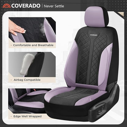 Coverado Front Seat Covers, Automotive Seat Covers 2 Seats, Leather Car Protectors 2-Pack, Auto Seat Covers Universal Fit for SUV, Vans, Sedan, Truck