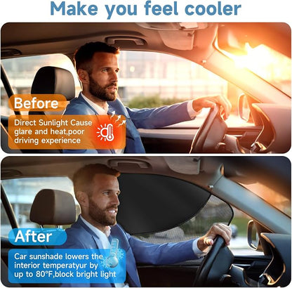 2 PCS Car Window Shades, Magnetic Double Layer Car Side Window Sun Shades with Full Shade/Half Shade, Front Window Covers for Driver,Car Accessories