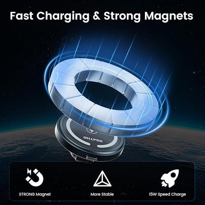 OHLPRO 15W Magsafe Car Mount Charger for iPhone 17, Fast Wireless Charging Magnetic CD Slot Holder with 3M Adhesive Base for Dashboard, Aluminum Shell, Compatible with iPhone 16 15 14 Series, Gray