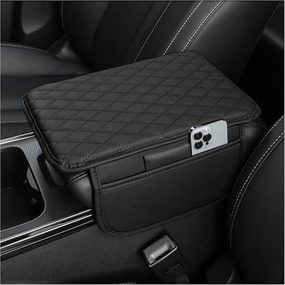 Stacool Upgraded Car Center Console Cover,Microfiber Leather Car Armrest Cover Cushion with 2 Storage Bags,Universal Car Armrest Storage Box (Black)