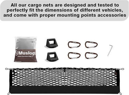 Muslogy Truck Bed Cargo Net Trunk Netting Compatible with Tesla Cybertruck 2024 2025 2026 Accessories, Pickup Cargo Organizer SUV Sedan Storage Net w/Heavy Duty Carabiners