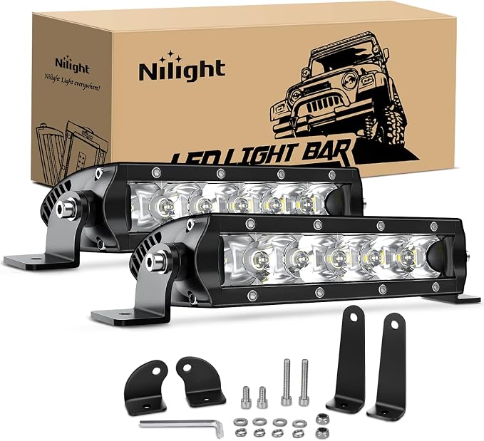 Nilight Led Pods Light Bar Super Slim 2Pcs 7 Inch 30W Spot Driving Fog 3600LM Off Road Lighting for Trucks Pickup SUV ATV UTV Boat 4x4 Van Camper - 2 Style Mounting