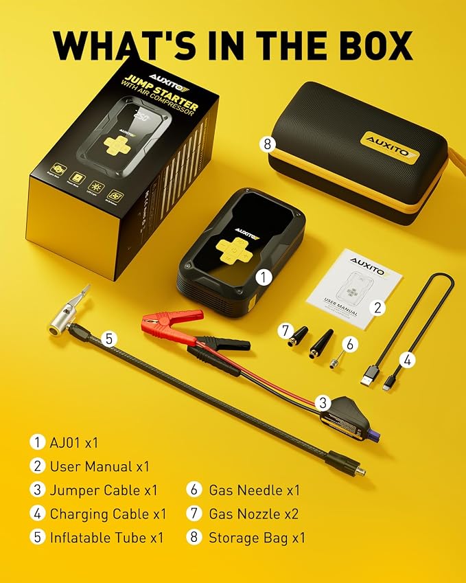 Jump Starter with Air Compressor, AUXITO 6000A Portable Car Jumper, 150PSI Digital Tire Inflator, 12V Jump Box for All Gas/8L Diesel Engine, Power Bank with Type-C Quick Charger, 400LM Emergency Light