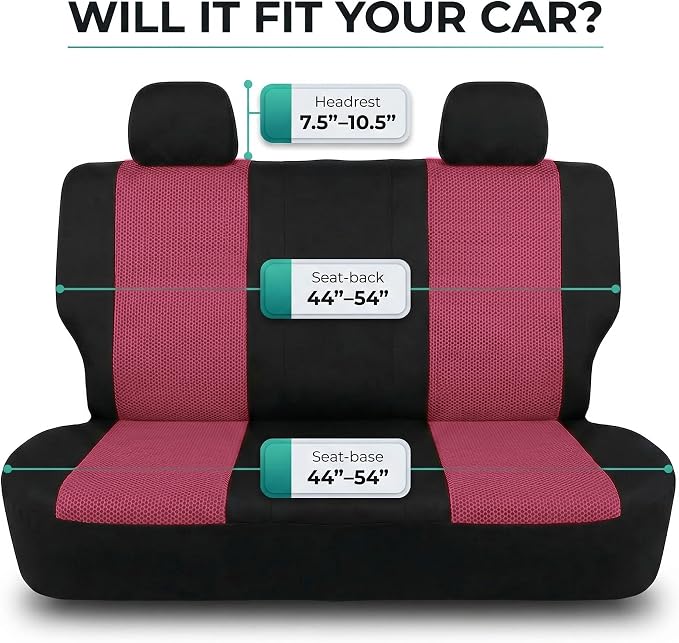FH Group Automotive Rear Car Seat Covers for SUV, Trucks, Sedan and More - Universal Fit Rear Solid Bench Design Interior Accessories - 3D Mesh Fabric Center Panel - Burgundy