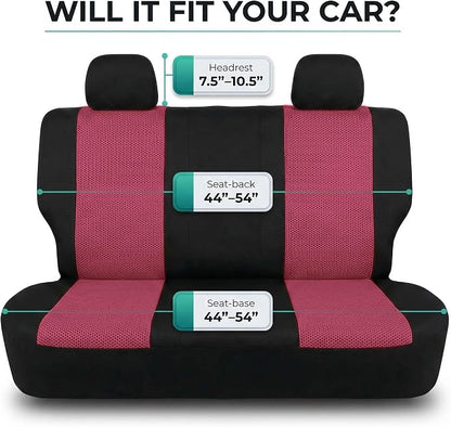 FH Group Automotive Rear Car Seat Covers for SUV, Trucks, Sedan and More - Universal Fit Rear Solid Bench Design Interior Accessories - 3D Mesh Fabric Center Panel - Burgundy