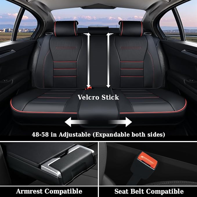 Coverado Seat Covers Full Set, Seat Covers for Cars, Car Seat Cover, Car Seat Protector, Nappa Leather Car Seat Cushion, Waterproof Car Seat Covers Front Seats and Back Fit for Most Cars (Redline)