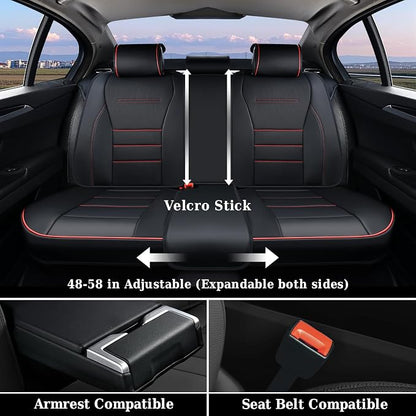 Coverado Seat Covers Full Set, Seat Covers for Cars, Car Seat Cover, Car Seat Protector, Nappa Leather Car Seat Cushion, Waterproof Car Seat Covers Front Seats and Back Fit for Most Cars (Redline)