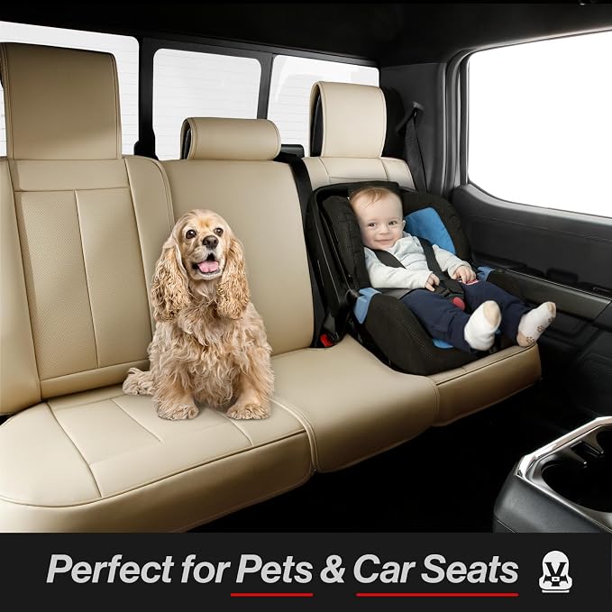 Coverland Custom Fit Car Seat Covers for SUV Compatible with [2006-2015 Toyota RAV4] Premium Car Seat Cover Water Resistant Leather Non-Slip Interior Protector [Full Set Beige - Size Chart X80]