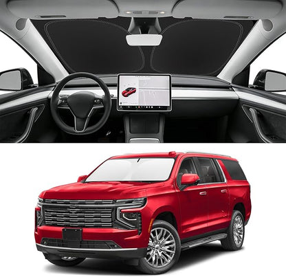 Custom Fit Windshield Sun Shade for Chevy Suburban 2021-2026, Blocks UV & Heat, Front Window Sunshade Accessorie, Easy Fold & Store Keep Your Car Cooler