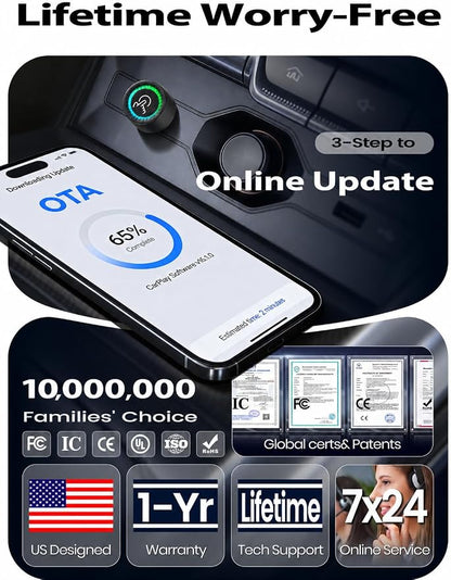 Wireless CarPlay Adapter, Fast Auto Connect, No Lag, Easy Device Switching for 2 Phones, Plug & Play, 5GHz WiFi, Compatible with iPhone 6 or Above