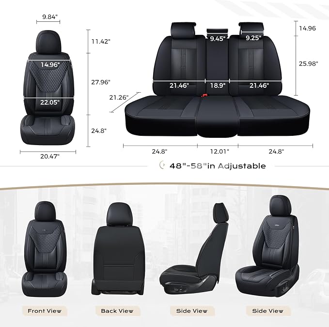 Coverado Car Seat Covers Full Set, Front Seat Covers with Lumbar Support and Back Seat Cover Waterproof Leather Automotive Seat Cover, Universal Car Interior Protectors Cushion for Most Cars