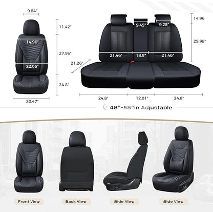 Coverado Car Seat Covers Full Set, Front Seat Covers with Lumbar Support and Back Seat Cover Waterproof Leather Automotive Seat Cover, Universal Car Interior Protectors Cushion for Most Cars