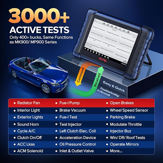 Autel MaxiCheck MX808S OBD2 Diagnostic Scan Tool, 2026 Bidirectional Scanner 3000+ Active Test 11OS as MK900 MK900BT MX900, US Ver. of MaxiCOM MK808S MK808Z, 28+ Service, OE All Systems Scan, FCA