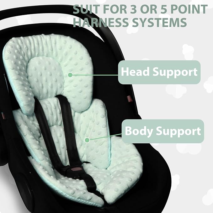 Infant Carseat Insert, 2-in-1 Reversible Baby Car Seat Cushion for Newborn Toddler Head & Body Support Car Seat Pad for Carseats, Strollers, Swings, Bouncers, Green