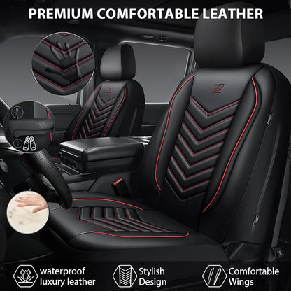 CAR PASS 3D Foam Faux Leather Seat Covers Front Seats,Waterproof Leather Front Seat Cover for Car,Universal Fit for SUV Truck Sedan Automotive,Armrest Airbag Compatible Anti-Slip, Black and Red