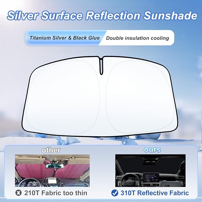 Windshield Sun Shade for 2024 2025 2026 Toyota Tacoma Accessories Custom Fit Pickup Foldable Front Window Sun Visor 310T Thickened UV Heat Insulation Protection Keep Cool
