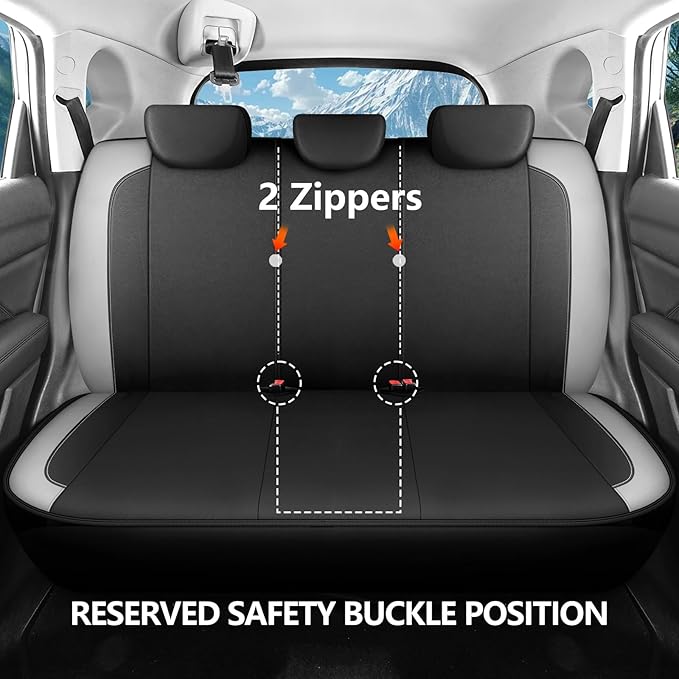 HChengkikz Car Seat Covers Full Set, Waterproof Neoprene Car seat Covers, Airbag Compatibable, All Season Protection Universal for Most Cars, Trucks, SUVs (Black + LightGray)