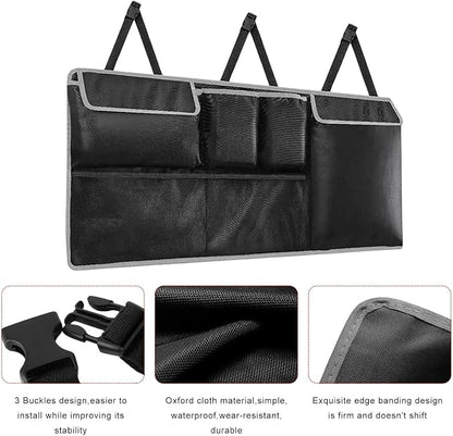 Car Trunk Hanging Organizer, Foldable Backseat Hanging Storage Bag with 6 Large Pockets 2 Hooks, Waterproof Collapsible Cargo Organizer Auto Interior Accessories for SUV Truck MPV