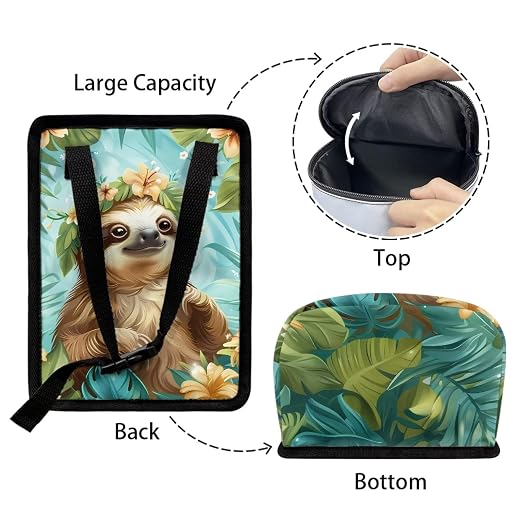Talayituse Sloth Leaf Print Car Trash Can Portable Auto Garbage Bin Multifunctional Vehicle Interior Accessories with Adjustable Straps Universal Fit Truck SUV Sedan