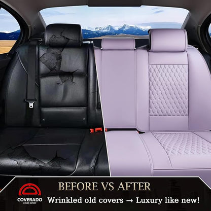 Coverado Rear Seat Covers, Leather Seat Cover for Car, Universal Waterproof Automotive Seat Cushion Protector for Most Cars Trucks SUV (Purple)
