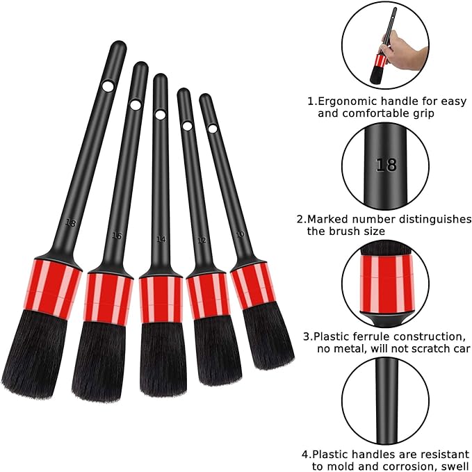 HMPLL 10pcs Auto Car Detailing Brush Set Car Interior Cleaning Kit Includes 5 Boar Hair Detail Brush,3 Wire Brush, 2 Air Vent Brush for Cleaning Car Interior Exterior, Dashboard Engines Leather Wheel