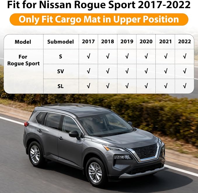 Floor Mats & Cargo Liner for Nissan Rogue Sport 2017-2022 (Only Fit Cargo Mat in Upper Position) All-Weather TPE Waterproof Full Coverage for Rogue Custom Fit Car Liners