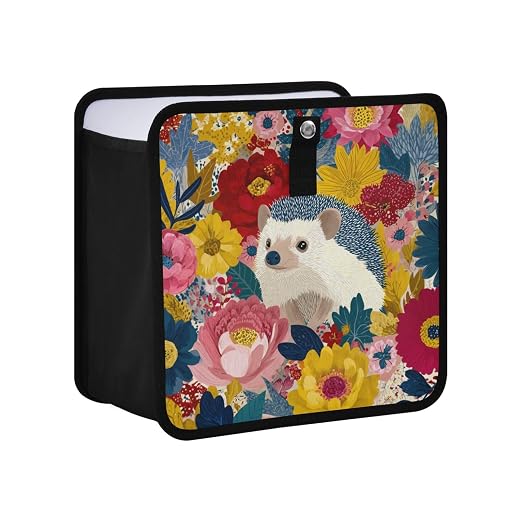 Car Trash Can Organizer Bin with Adjustable Strap for Back Front Seat Console Waterproof Leakproof Collapsible Portable 8.66 Inch Garden Flowers Hedgehogs Colorful