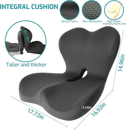 Memory Foam Seat Cushion,Office Chair Cushion with Lumbar Support for Back Pressure Relief, Car Seat Cushion with Adjustable Strap,Sciatica Pad Cushions for Car,Truck, Desk