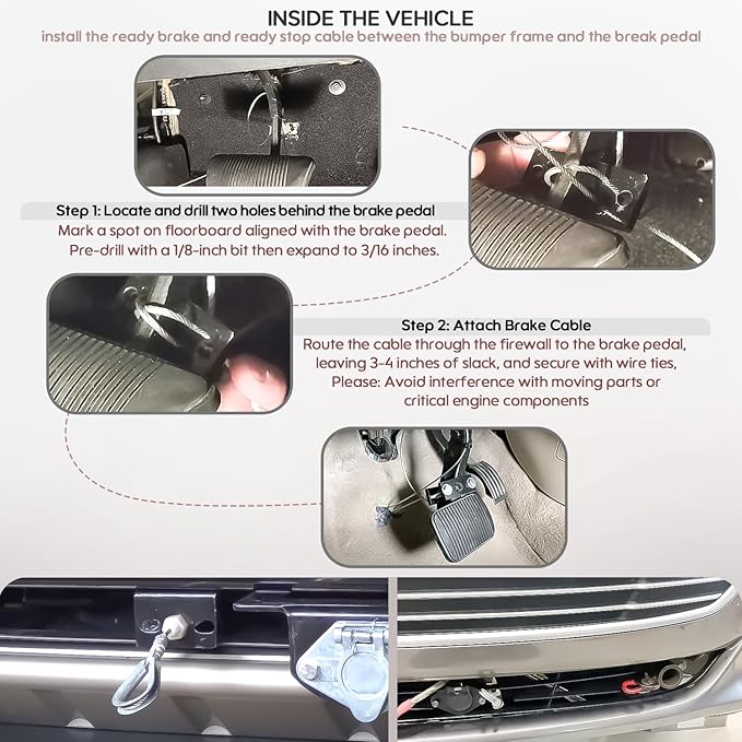 RV Brake System for Flat Towing, Emergency Breakaway Kit & Ready Stop Device Kit with Brake Pedal Connected Cable Harness, Compatible with RV Tow Bars and Towed Vehicles