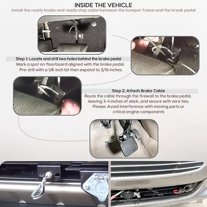 RV Brake System for Flat Towing, Emergency Breakaway Kit & Ready Stop Device Kit with Brake Pedal Connected Cable Harness, Compatible with RV Tow Bars and Towed Vehicles