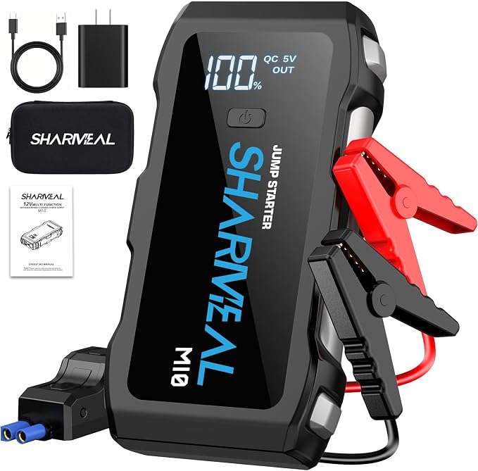 Sharmeal Jump Starter 6000A, 12V Car Battery Jump Starter with USB Quick Charge (Up to All Gas or 10.0L Diesel Engine), Battery Booster with 3 Modes Flashlight and Jumper Cable