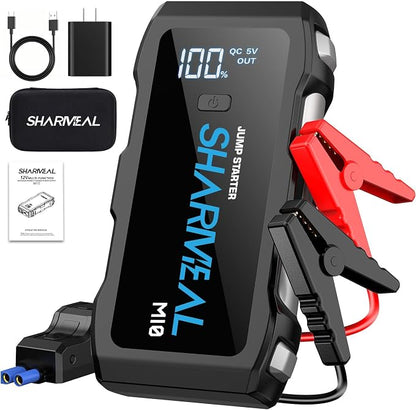 Sharmeal Jump Starter 6000A, 12V Car Battery Jump Starter with USB Quick Charge (Up to All Gas or 10.0L Diesel Engine), Battery Booster with 3 Modes Flashlight and Jumper Cable