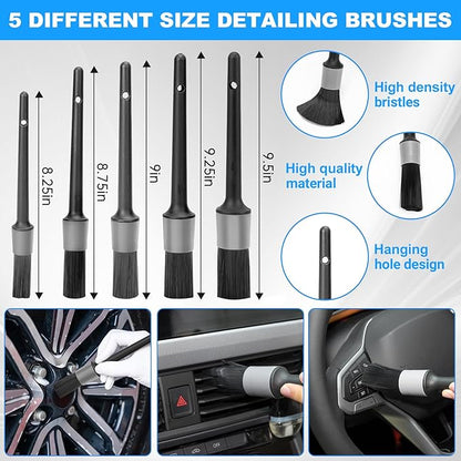 THINKWORK Car Detailing Kit, Car Detailing Brush Set, Car Cleaning Drill Brush Kit with Extension Pole, Professional Auto Detailing Supplies for Automobile Interior Exterior Wheels