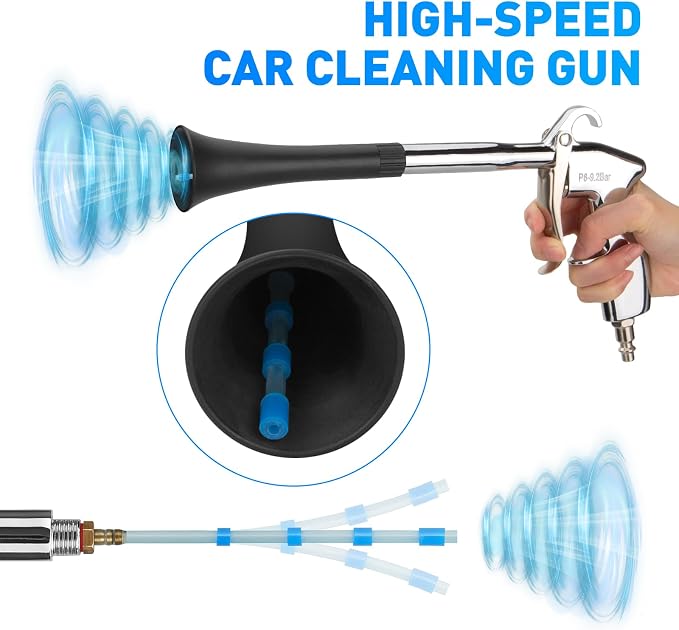MYPIN Car Cleaning Gun, 6-9.2Bar, High Pressure Air Blow Gun with 2 Set Nozzle&Towel, Interior Car Cleaning for Vehicle Upholstery Carpet Seat