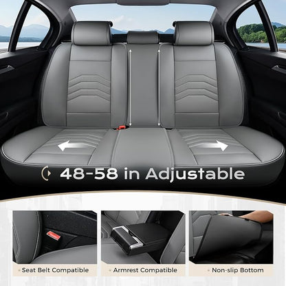 Coverado Leather Seat Covers, Gray Seat Covers Full Set, Car Seat Covers Front Seats and Back, Waterproof Faux Leather Car Seat Cushion Car Seat Protector Universal Fit for Most Cars Trucks SUV