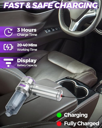 Joyzan Car Vacuum Cleaner, Portable Handheld Cordless Rechargeable Air Duster 16000PA Strong Suction Wet Dry 9 Nozzles HEPA Filter Car Home Office Workers Pet Hair Cleaning Men Gifts Dad Husband