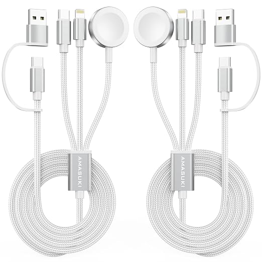 2Pack Travel Essentials for Apple Watch Charger,Cruise Vacation Camping Essentials,iPhone Charger,Multi Charging Cable,3 in 2 Charging Docks for iWatch Series 11-2/Ultra,iPhone 17-12,Car,White