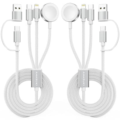 2Pack Travel Essentials for Apple Watch Charger,Cruise Vacation Camping Essentials,iPhone Charger,Multi Charging Cable,3 in 2 Charging Docks for iWatch Series 11-2/Ultra,iPhone 17-12,Car,White