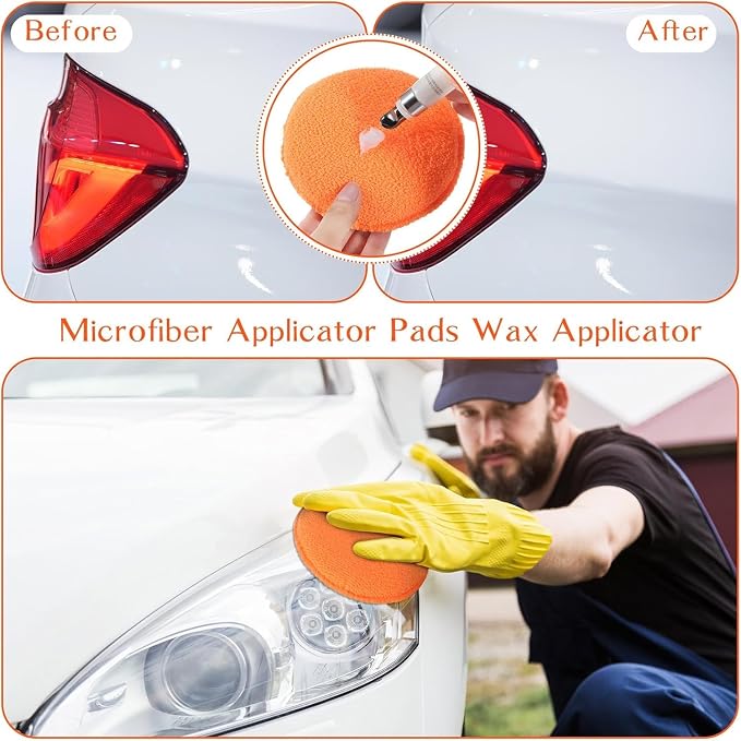 Tanlade 100 Pcs Car Detailing Microfiber Applicator Pad Wax Applicator Wash Microfiber Pads, 5 Inch Diameter (Orange)