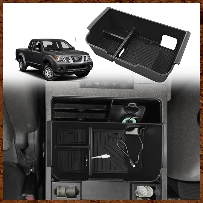 Muslogy Center Console Organizer Compatible with 2005-2021 Nissan Frontier & 2005-2012 Nissan Pathfinder Accessories Middle Console Divider Storage Box Armrest Insert Tray with Anti-Slip Mats
