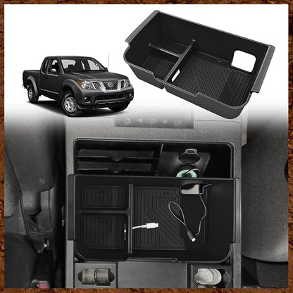 Muslogy Center Console Organizer Compatible with 2005-2021 Nissan Frontier & 2005-2012 Nissan Pathfinder Accessories Middle Console Divider Storage Box Armrest Insert Tray with Anti-Slip Mats