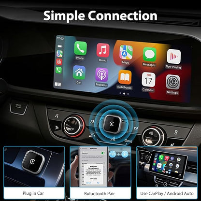 Sunweyer 2026 Latest Wireless CarPlay & Android Auto Dongle 2 in 1 Auto Connect Box,USB Type-C Port,Supports Online Updates Wired to Wireless Adapter (S42)