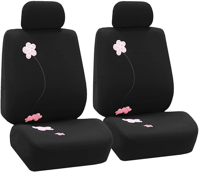 FH Group Front Set Cloth Car Seat Covers for Low Back Car Seats with Removable Headrest, Universal Fit, Airbag Compatible Seat Cover for SUV, Sedan, Van, Black