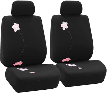 FH Group Front Set Cloth Car Seat Covers for Low Back Car Seats with Removable Headrest, Universal Fit, Airbag Compatible Seat Cover for SUV, Sedan, Van, Black