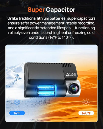 70mai 4K Dash Cam Front and Rear, 4K+1080P Dual STARVIS 2 Car Dash Camera for Cars, 4G LTE Remote Access, AI Motion Detection, WiFi 6, 5 GPS, 24H Parking Mode, HDR Night Vision, Voice Control, ADAS