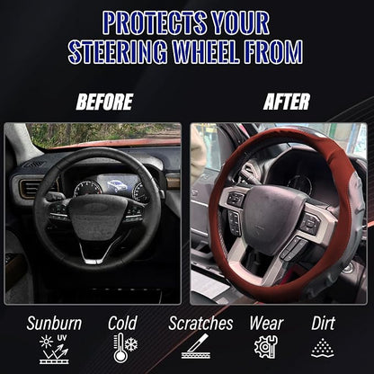 Breathable Leather Steering Wheel Cover with Non-Slip Grip for Enhanced Comfort - Designed for 15.35-16.14Inch Wheels on Pickup Trucks & Large SUVs. (15.74-inch red)