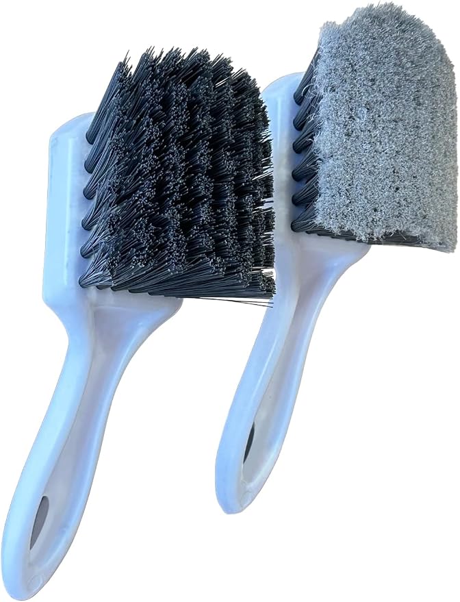 Short Handle Car Wheel and Tire Brush | Auto Detailing Car Wash Brush | Deep Cleaning Brush for Tires, Rims, Wheel Wells, Carpets, and Upholstery | Soft Bristles and Stiff Bristles | Pack of 2