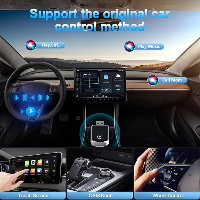 Wireless CarPlay Adapter for iPhone,2 in 1 CarPlay Wireless Adapter,No Latency,Compatible with Over 800 Car Models from 2016+,for iPhone 10+ & Android 11 Above,Black