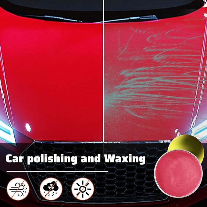 Car Paste Wax High Gloss Shine, Long Lasting Paint Protection, Superior Hydrophobic Water Repelling Properties, Natural Wax for Minor Scratch Repair and UV Protection, Safe for All Vehicles(Red)